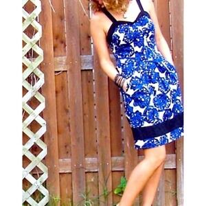 Richard Chai for Target Blue Floral Sweetheart Dress Black Trim Womens Size 9